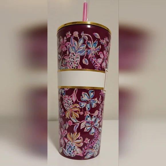 NWT Lilly Pulitzer Floral Tumbler With Straw - Picture 4 of 12